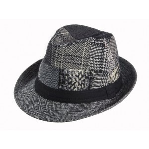 Fedora Hats – 12 PCS Patchwork - Black - HT-7812BK